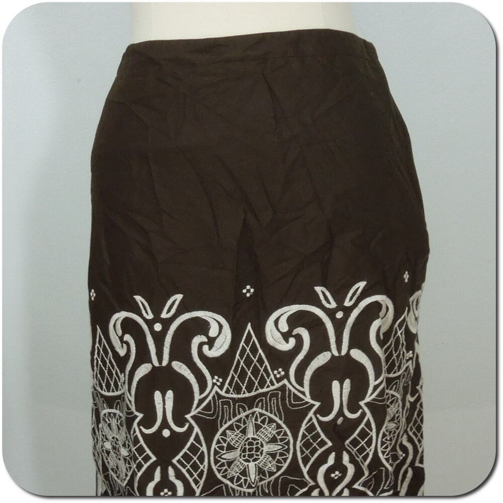 ANN TAYLOR LOFT Skirt 6 Womens Brown White Embroidery